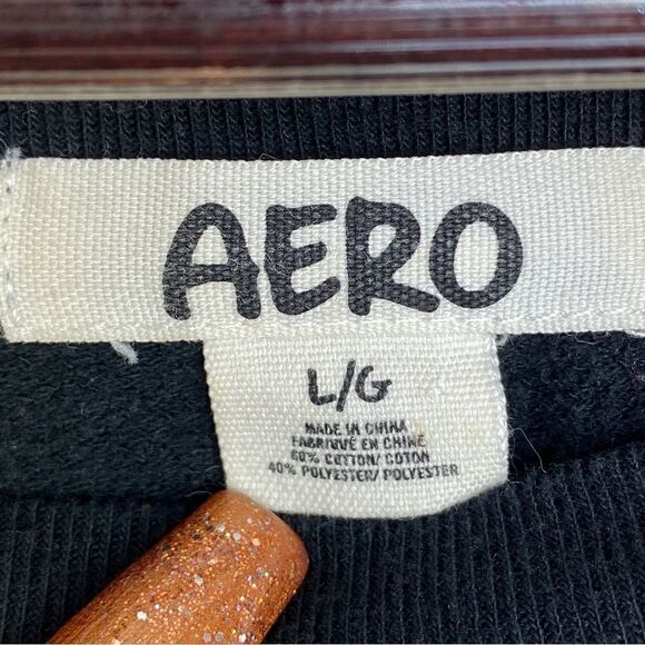 Aeropostale Cropped Cut Off Wide Fit Sweatshirt Black Large Rhinestone Cheetah - Picture 9 of 10